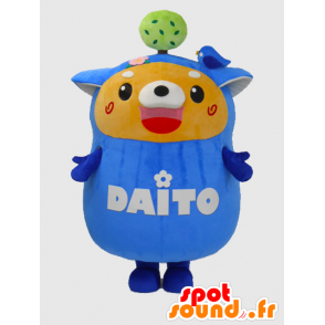 Maskot Daito, modrý pes s strom a pták - MASFR26367 - Yuru-Chara japonské Maskoti