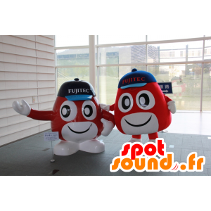 2 Mascottes de Techy, de Fujitech, bonhomme rond, rouge et blanc - MASFR26368 - Mascottes Yuru-Chara Japonaises