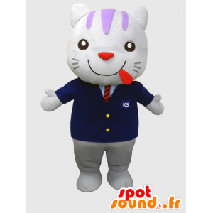 Toraisu mascotte, gatto bianco, vestito con un abito nero - MASFR26373 - Yuru-Chara mascotte giapponese