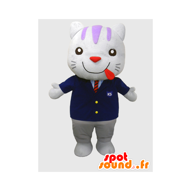 Toraisu mascot, white cat, dressed in a black suit - MASFR26373 - Yuru-Chara Japanese mascots