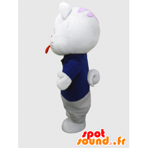 Mascotte de Toraisu, chat blanc, habillé d'un costume noir - MASFR26373 - Mascottes Yuru-Chara Japonaises