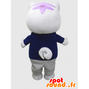 Mascotte de Toraisu, chat blanc, habillé d'un costume noir - MASFR26373 - Mascottes Yuru-Chara Japonaises