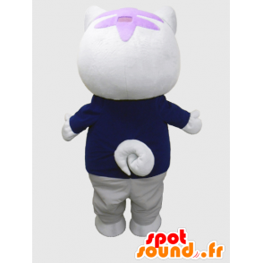 Mascot Toraisu, witte kat, gekleed in een zwart pak - MASFR26373 - Yuru-Chara Japanse Mascottes