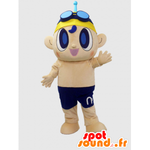 Mascotte de Nisupo, garçon bleu et jaune, avec un bonnet de bain - MASFR26374 - Mascottes Yuru-Chara Japonaises