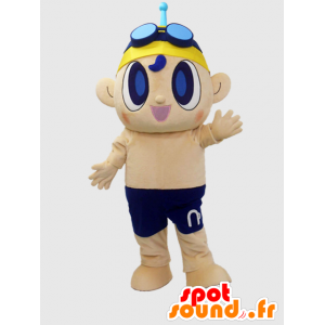 Nisupo mascotte, ragazzo blu e giallo con una cuffia da bagno - MASFR26374 - Yuru-Chara mascotte giapponese