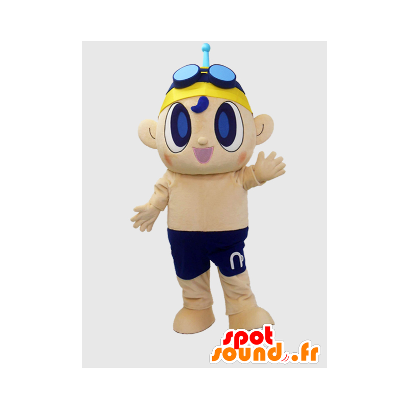 Mascota Nisupo, muchacho azul y amarillo con un gorro de baño - MASFR26374 - Yuru-Chara mascotas japonesas