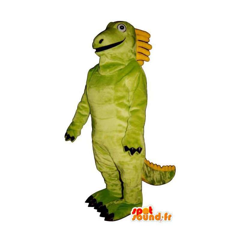 Grön och gul dinosaurie maskot, jätte. Dragon kostym -