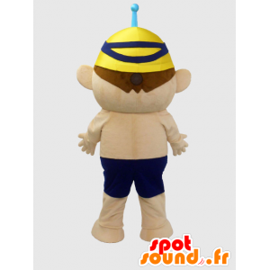 Mascotte de Nisupo, garçon bleu et jaune, avec un bonnet de bain - MASFR26374 - Mascottes Yuru-Chara Japonaises