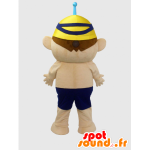 Nisupo mascotte, blauw en geel jongen, met een badmuts - MASFR26374 - Yuru-Chara Japanse Mascottes