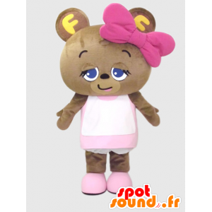 NIKKI mascote, urso marrom pequeno vestida de rosa - MASFR26375 - Yuru-Chara Mascotes japoneses