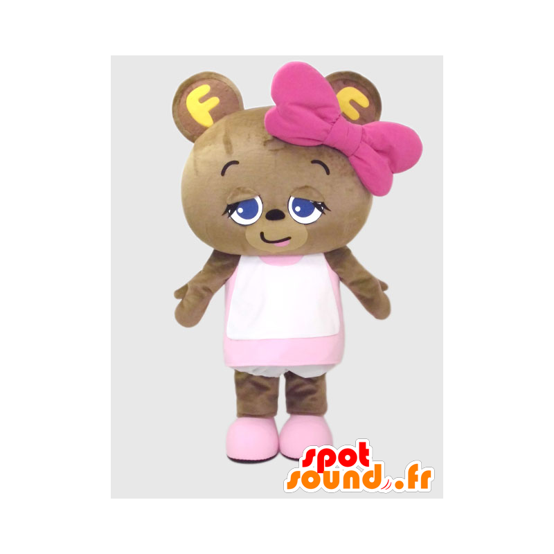 NIKKI mascot, a small brown teddy bear dressed in pink - MASFR26375 - Yuru-Chara Japanese mascots