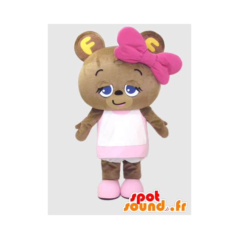 NIKKI mascote, urso marrom pequeno vestida de rosa - MASFR26375 - Yuru-Chara Mascotes japoneses