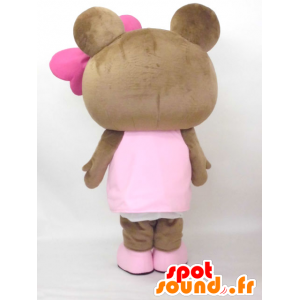 NIKKI mascota, un pequeño oso de peluche marrón vestida de rosa - MASFR26375 - Yuru-Chara mascotas japonesas