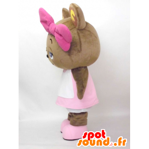 NIKKI mascot, a small brown teddy bear dressed in pink - MASFR26375 - Yuru-Chara Japanese mascots