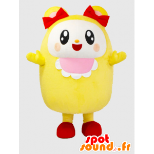 Mascotte d'Akita, nounours jaune et blanc, très jovial - MASFR26376 - Mascottes Yuru-Chara Japonaises