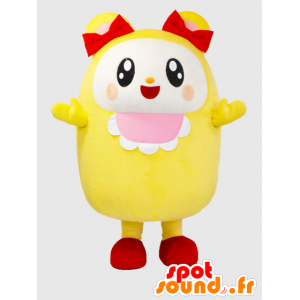 Mascot Akita, keltainen ja valkoinen nallekarhu, erittäin lupsakka - MASFR26376 - Mascottes Yuru-Chara Japonaises