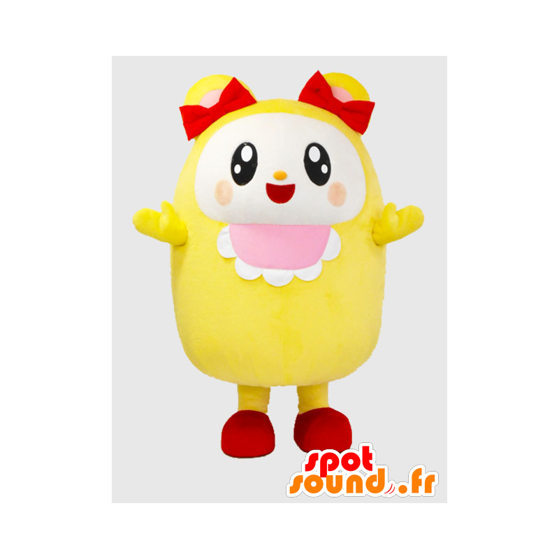 Mascot Akita, gele en witte teddybeer, heel joviaal - MASFR26376 - Yuru-Chara Japanse Mascottes