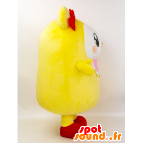 Mascot Akita, gele en witte teddybeer, heel joviaal - MASFR26376 - Yuru-Chara Japanse Mascottes