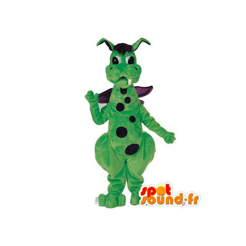 Mascotte de dragon vert et violet à pois - Costume personnalisable - MASFR006923 - Mascotte de dragon