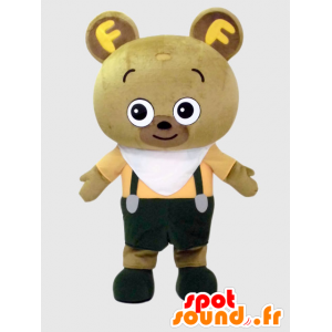 NikuTaro mascotte, marrone e bianco orsacchiotto giallo - MASFR26391 - Yuru-Chara mascotte giapponese