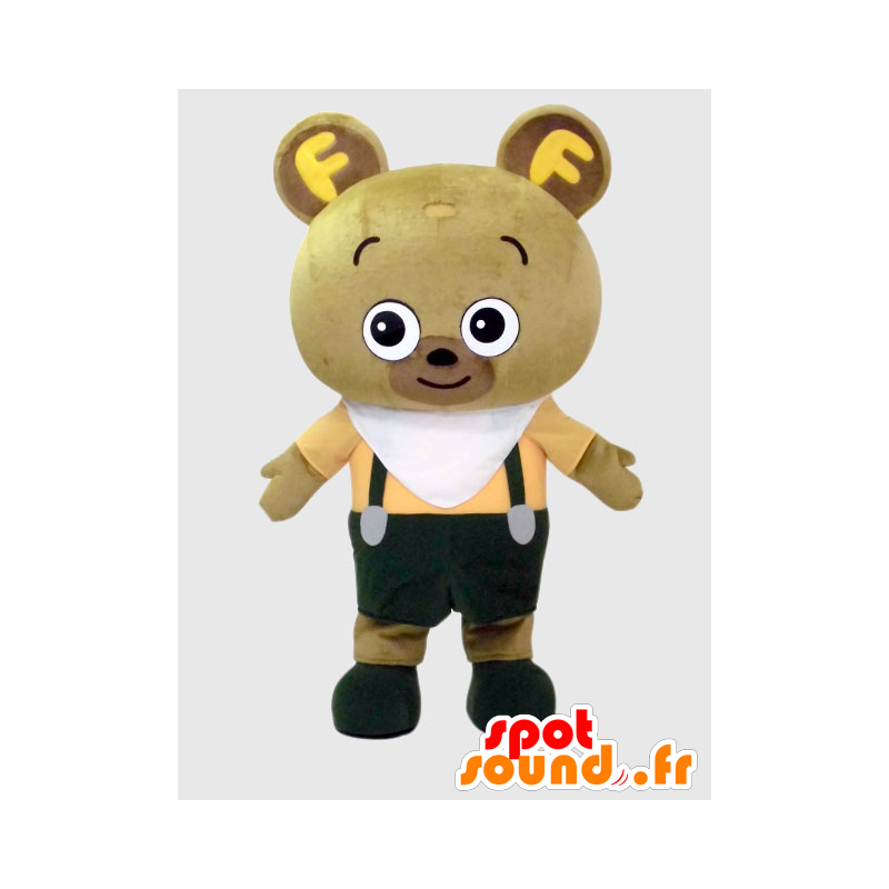 Mascotte de NikuTaro, nounours jaune marron et blanc - MASFR26391 - Mascottes Yuru-Chara Japonaises