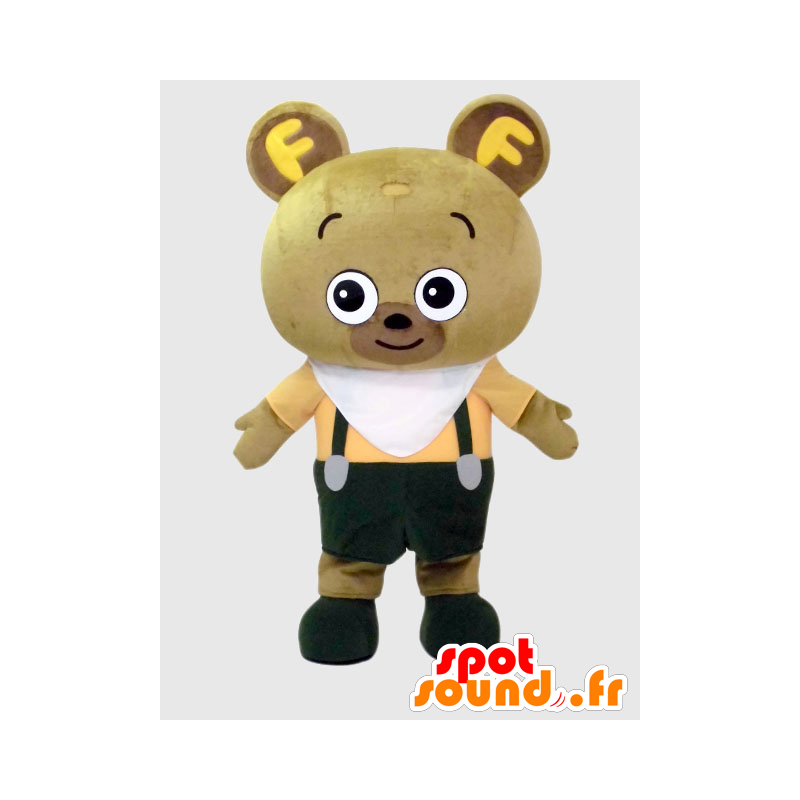 Mascot NikuTaro, ruskea ja valkoinen nalle keltainen - MASFR26391 - Mascottes Yuru-Chara Japonaises