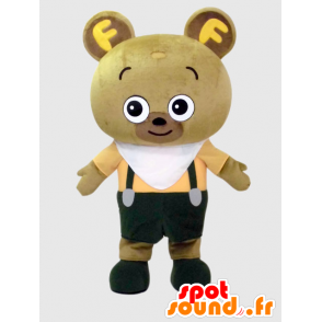 Mascot NikuTaro, bruine en witte teddybeer geel - MASFR26391 - Yuru-Chara Japanse Mascottes