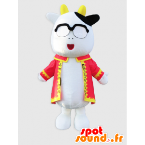 Mascotte de Hiroshi Arakawa, vache habillée d'une tunique rouge - MASFR26392 - Mascottes Yuru-Chara Japonaises