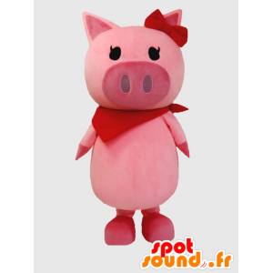 Mascotte de cochon rose et rouge avec un bandana - MASFR26393 - Mascottes Yuru-Chara Japonaises