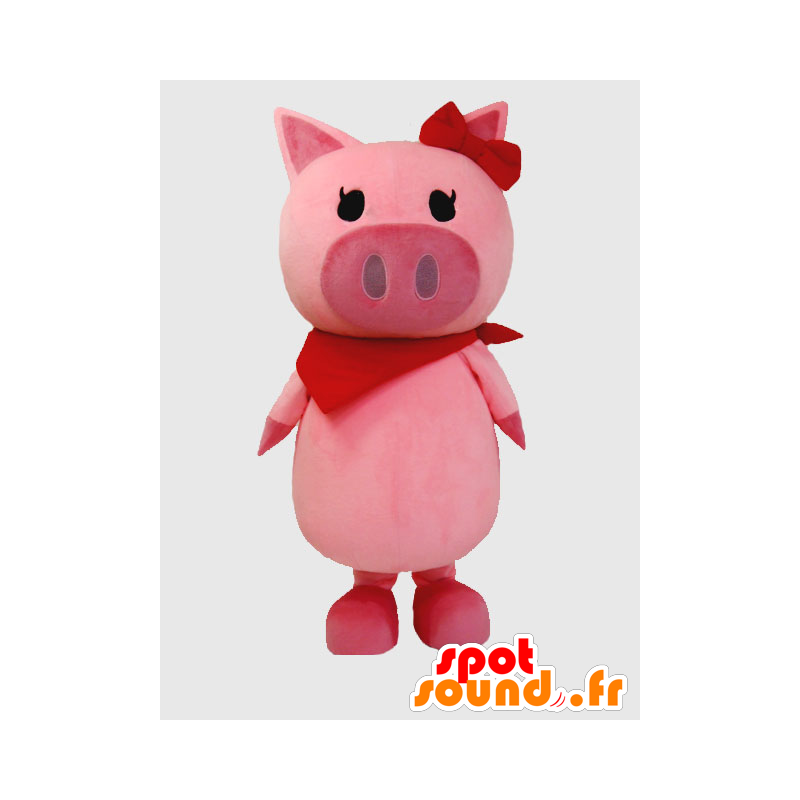 Pink and red pig mascot with a bandana - MASFR26393 - Yuru-Chara Japanese mascots