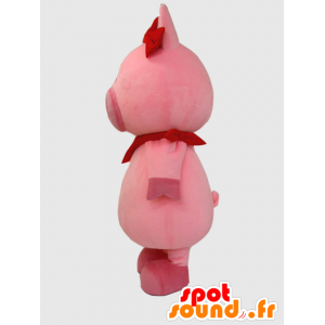 Mascotte de cochon rose et rouge avec un bandana - MASFR26393 - Mascottes Yuru-Chara Japonaises