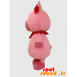 Mascota del cerdo rosado y rojo con un pañuelo - MASFR26393 - Yuru-Chara mascotas japonesas