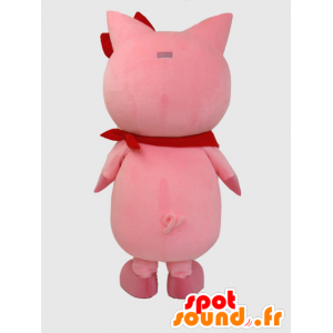 Rosa und rote Schwein-Maskottchen mit einem Halstuch - MASFR26393 - Yuru-Chara japanischen Maskottchen