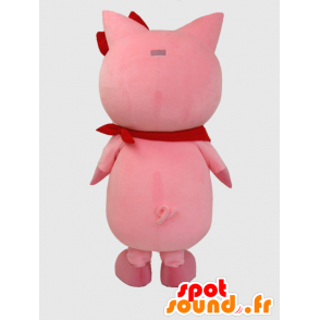 Mascota del cerdo rosado y rojo con un pañuelo - MASFR26393 - Yuru-Chara mascotas japonesas