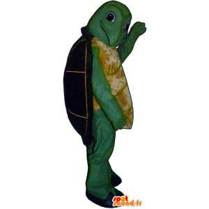 Vihreä ja keltainen kilpikonna maskotti musta kuori - MASFR006926 - kilpikonna Maskotteja