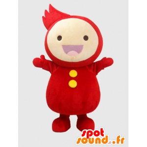 Maskotti mies punainen, keltainen ja valkoinen, hyvin hymyilevä - MASFR26394 - Mascottes Yuru-Chara Japonaises