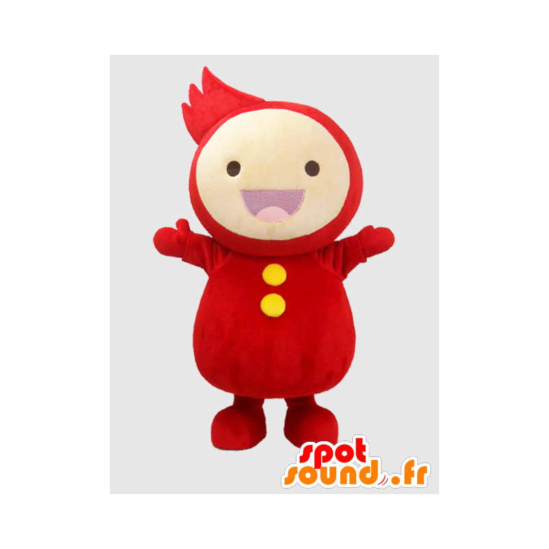 Mascotte de bonhomme rouge, jaune et blanc, très souriant - MASFR26394 - Mascottes Yuru-Chara Japonaises