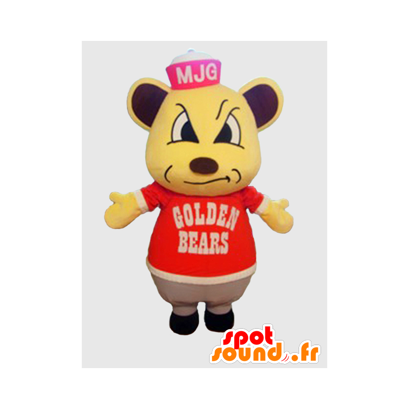 Mascotte d'ours marron avec un chapeau rouge - MASFR26395 - Mascottes Yuru-Chara Japonaises