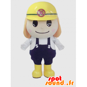 Mascot Hitomachi Bouta, weißer Mann mit einem gelben Helm - MASFR26396 - Yuru-Chara japanischen Maskottchen