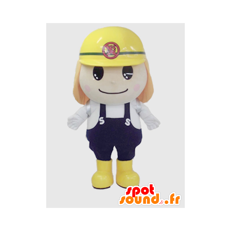 Mascot Hitomachi Bouta, el hombre blanco con un casco amarillo - MASFR26396 - Yuru-Chara mascotas japonesas