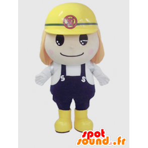 Mascot Hitomachi Bouta, el hombre blanco con un casco amarillo - MASFR26396 - Yuru-Chara mascotas japonesas