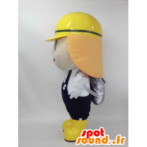 Mascot Hitomachi Bouta, weißer Mann mit einem gelben Helm - MASFR26396 - Yuru-Chara japanischen Maskottchen