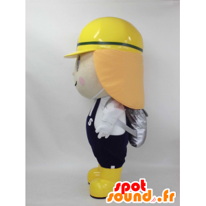 Homem branco Mascot Hitomachi Bouta com um capacete amarelo - MASFR26396 - Yuru-Chara Mascotes japoneses
