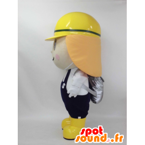 Mascotte de Hitomachi Bouta, bonhomme blanc avec un casque jaune - MASFR26396 - Mascottes Yuru-Chara Japonaises