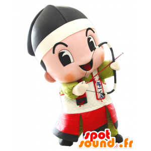 Mascotte de Yoichi-kun, de chat samouraï, vert, rouge et blanc - MASFR26399 - Mascottes Yuru-Chara Japonaises