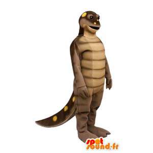 Mascotte de dinosaure marron à pois jaunes - MASFR006927 - Mascottes Dinosaure