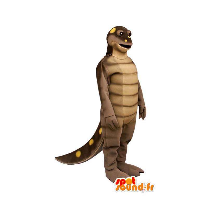 Brązowy dinozaur maskotka żółty groch - MASFR006927 - dinozaur Mascot