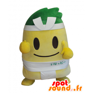 Mascotte Ina PPi, grande uomo giallo, sumo, con una scivolata bianco - MASFR26403 - Yuru-Chara mascotte giapponese