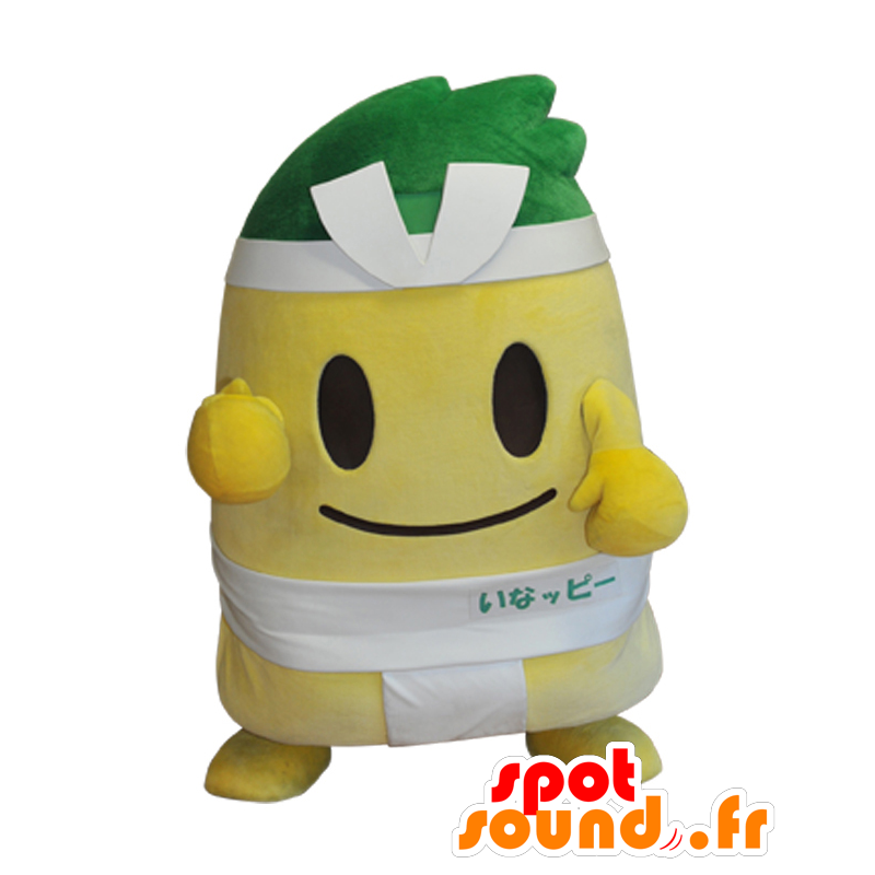 Mascotte Ina PPi, grande uomo giallo, sumo, con una scivolata bianco - MASFR26403 - Yuru-Chara mascotte giapponese