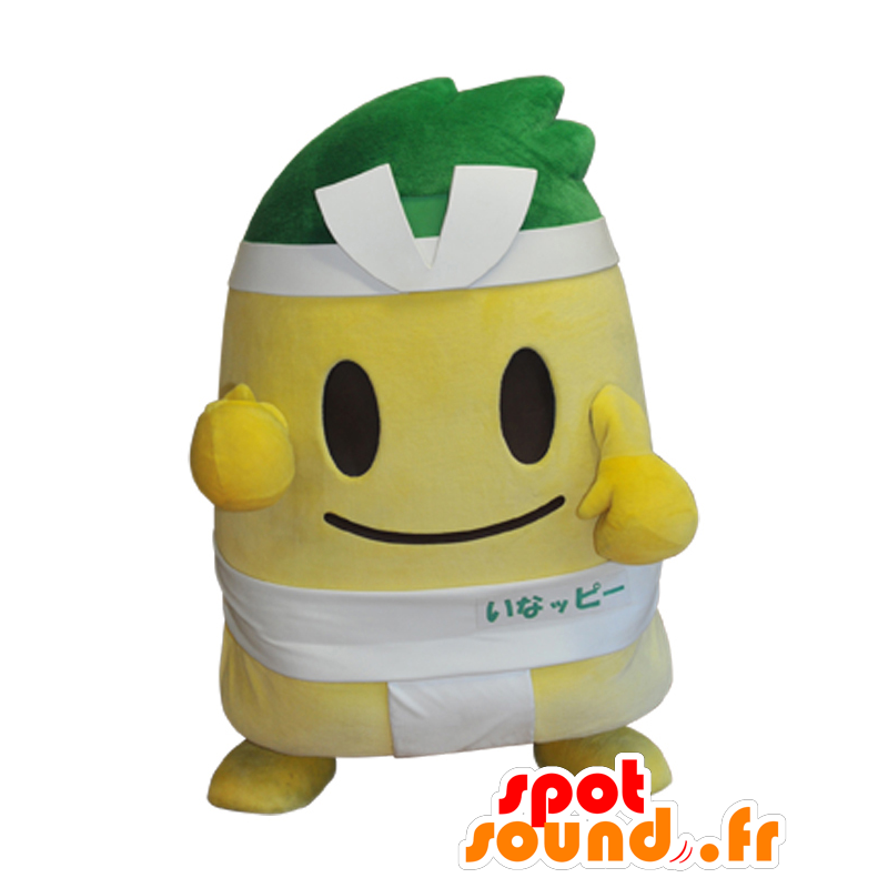 Mascot Ina ppi, grande homem amarelo, sumo, com um deslizamento branco - MASFR26403 - Yuru-Chara Mascotes japoneses